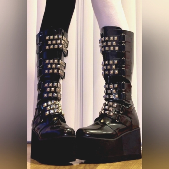 Killstar Hera boots Black Goth Studded Boots Platforms Metallic Silver Punk - Picture 1 of 12